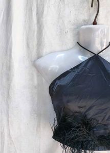 Satin Halter Top with Feather Trim