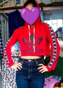 Red Adidas Cropped Hoodie