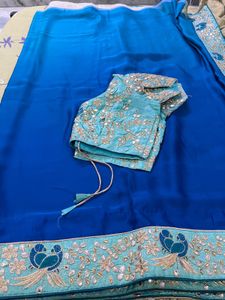 Royal Blue Designer Saree with Ready-Made Stitched