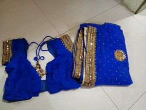 Royal Blue Embroidered Saree