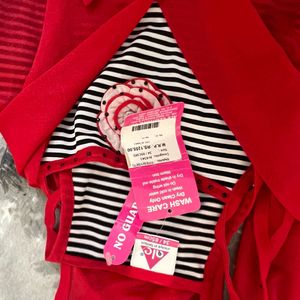 Stylish Red top n bottom set with Striped Accents