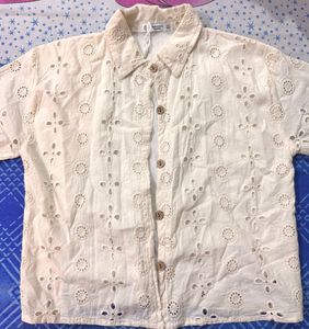 Chic Broderie Anglaise Button-Up Shirt