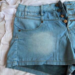 Light Wash Denim Button-Fly Shorts