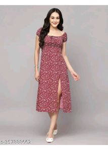 Maroon Floral Midi Dress
