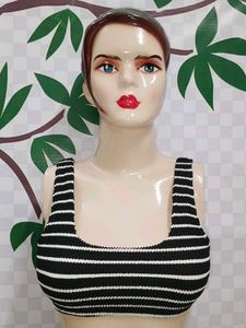 (1117)Striped Smocked Cropped Tank Top