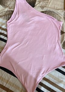 Chic One-Shoulder Pink Bodysuit