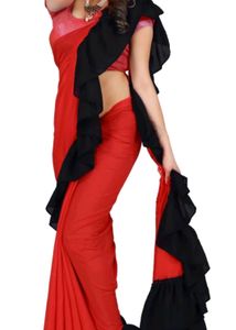 Red N Black Ruffle Saree