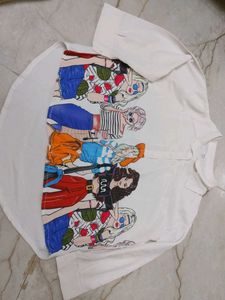 Printed White Top and black cargo