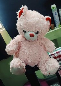 Pink Heart Pillow with Two Teddy Bears
