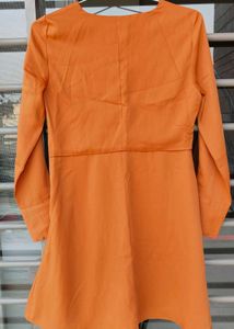 Elegant Orange V-Neck A-Line Dress
