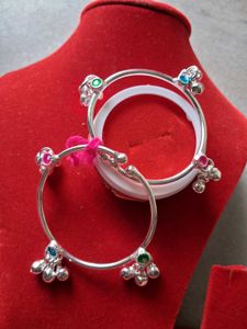 Silver Anklets with Colorful Stones