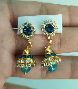 Stunning Blue &amp; Gold Dangle Earrings
