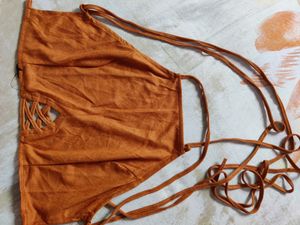Suede Halter Wrap Crop Top