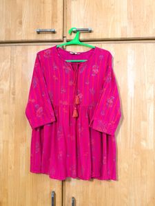Vibrant Pink Floral Print Kurta