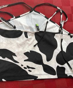 Cow Print Halter Neck Crop Top