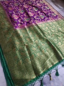 Beautiful Purple &amp; Green Banarasi Silk Saree