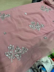 classic pink saree heavy elegant look