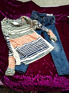 Striped Top &amp; Jeans Set