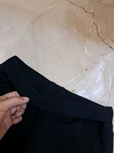 Chic Black High-Waisted Trousers with blue top