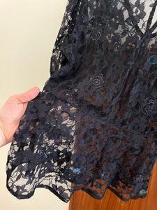 Black Lace Floral Embroidered Top