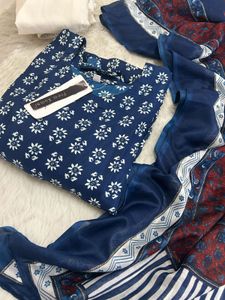 Stylish Blue Floral Kurta Set with Dupatta