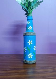 Hand-Painted Blue Daisy Bottle Vase
