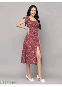 Maroon Floral Midi Dress