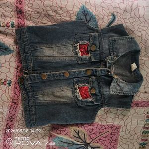 Girls Denim Vest with Red Sequins