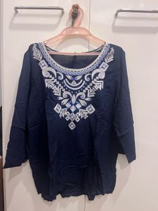 Embroidered Navy Blue Kurta