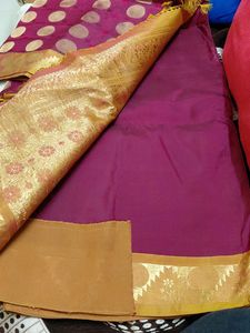 marron pure silk  Saree with Golden Bord