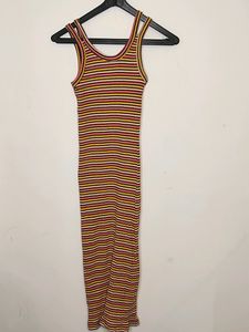 Fitted Pink, Yellow And Black Maxi Dress, UK 12