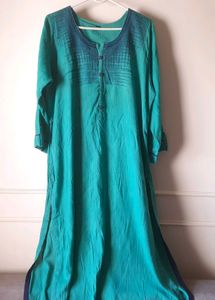 Sea green Kurti with Embroidered Neckline