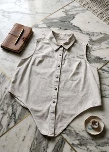 Classic Striped Sleeveless Button-Up Shirt
