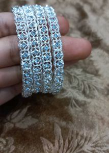 Silver and stone Bangles set of 4