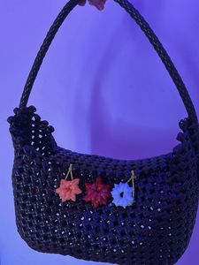 Unique Woven Hobo Bag with Floral Charms