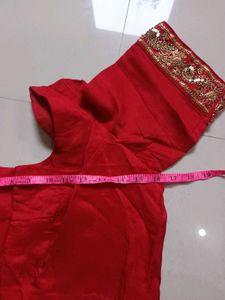 Embroidered Red Silk Blouse