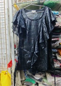 Chic Black Ruffled Sheer Top