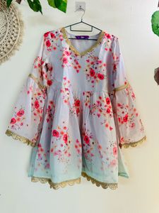 Bell sleeves Floral Sharara Set with short kurti