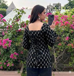 Stylish Black &amp; White Printed Kurta