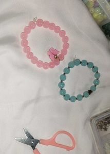 Set of 2 Beaded Bracelets - Pink & Teal