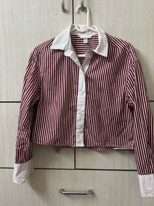 Maroon Striped Cropped Shirt