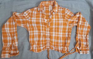 Orange Plaid Cropped Shirt