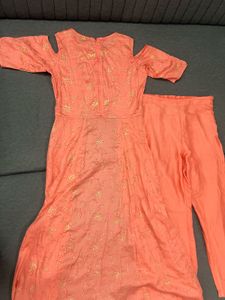 Peach Kurta Set with Gold Print