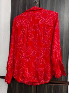 Vibrant Red Floral Print Button-Up Shirt