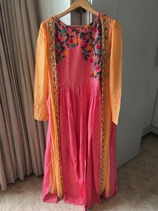 Pink embroidered ethnic gown