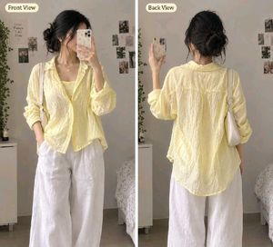 Chic Yellow Textured Button-Up Shirt