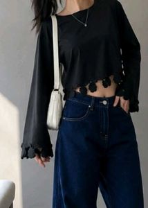 Stylish Black Top with Scalloped Hem