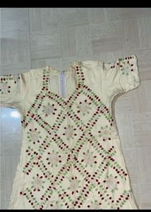 Embroidered Cream Kurta