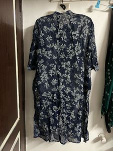 Navy Blue Floral Print Kurta