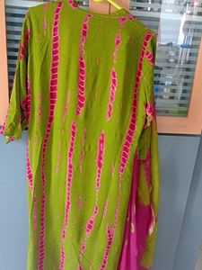 Green Pink Kurta set With Dupatta XL